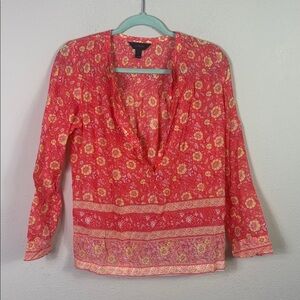 J. Crew Long Sleeve Lightweight Paisley Top Floral Orange Yellow Size 0